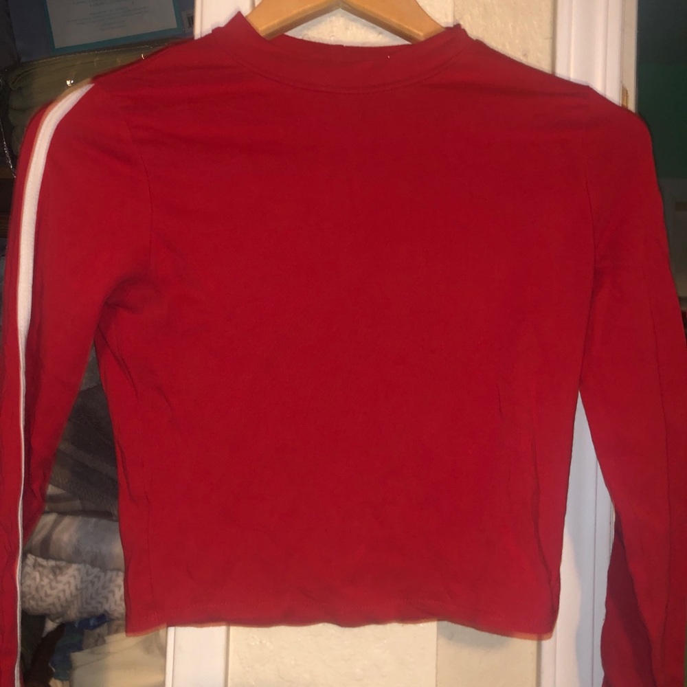 red cropped long sleeve top